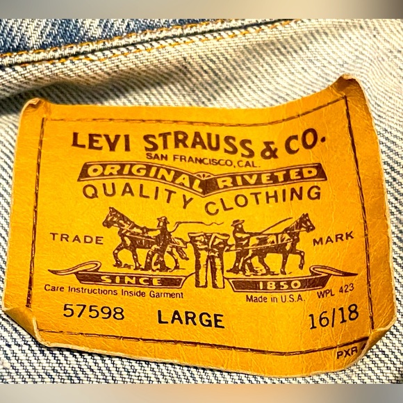 Levi’s Strauss Vintage Denim Trucker Jacket Lace Embroidered YL 16/18 Oversized - Picture 7 of 15